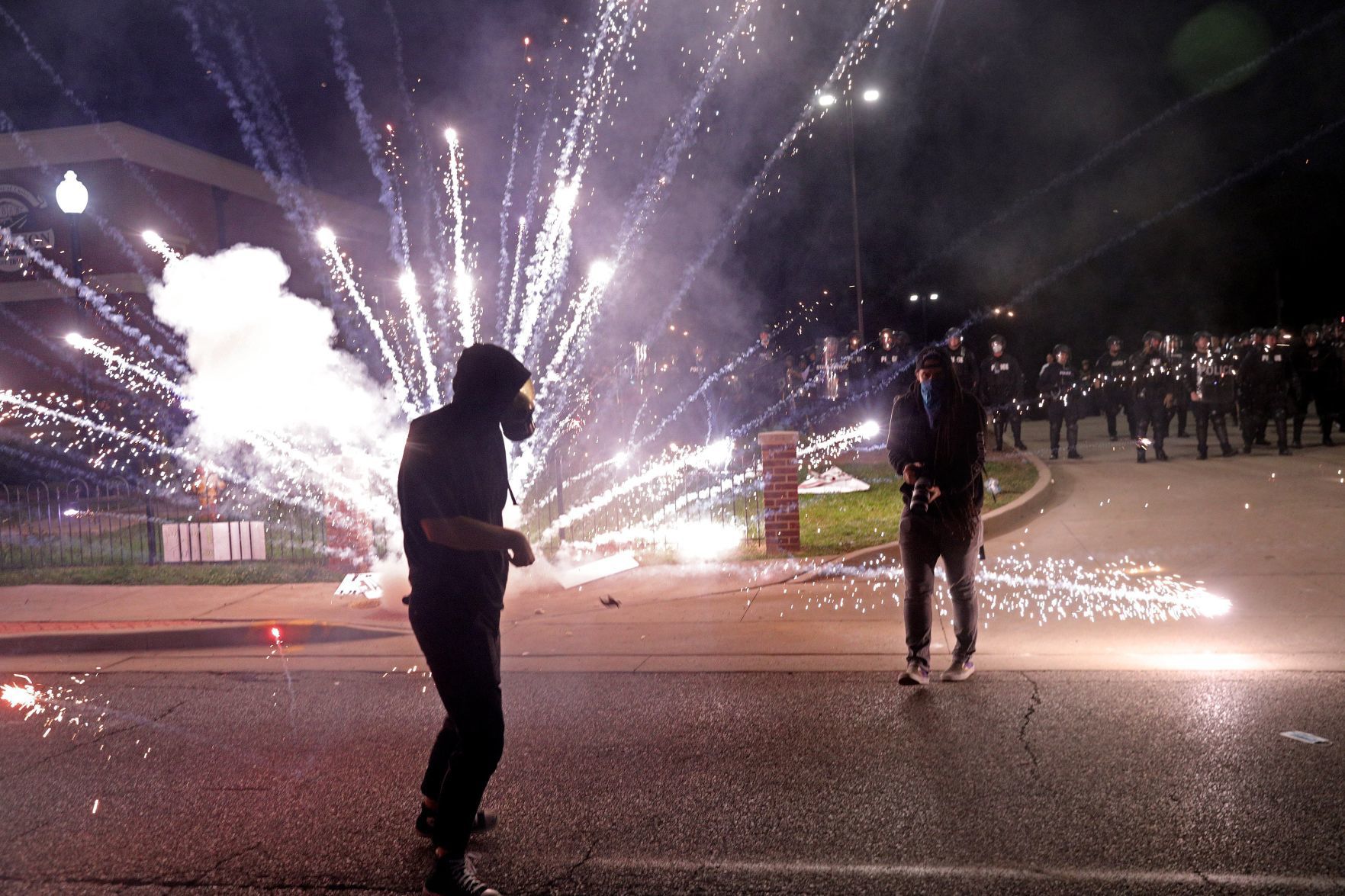 Police and protesters meet in Ferguson